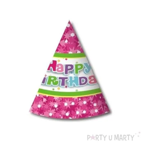 czapeczki papierowe happy birthday rozowe 6 szt