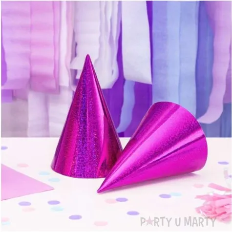 czapeczki papierowe holograficzne rozowe partydeco 6 szt