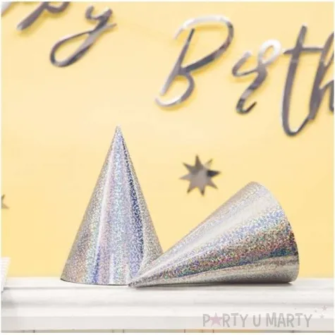 czapeczki papierowe holograficzne srebrny partydeco 6 szt