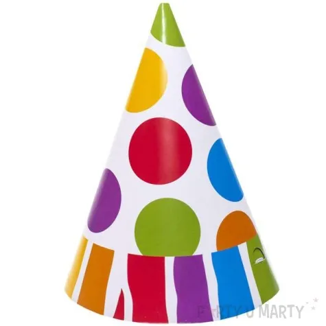 czapeczki papierowe kolorowe kropki i paski mix kraszek 6 szt