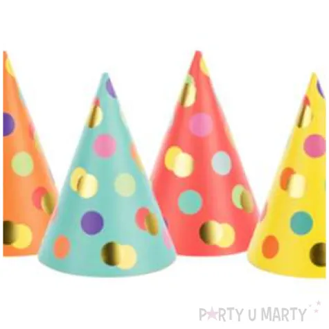 czapeczki papierowe kolorowe kropki mix partydeco 6 szt