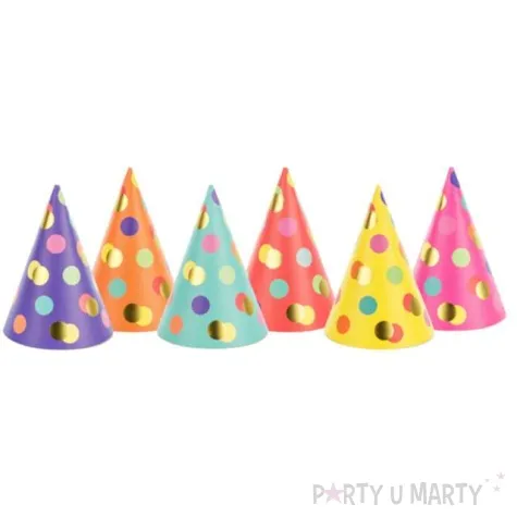 czapeczki papierowe kolorowe kropki mix partydeco 6 szt