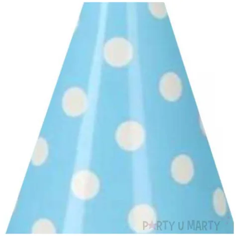 czapeczki papierowe kropki biale blekitne bal 6 szt