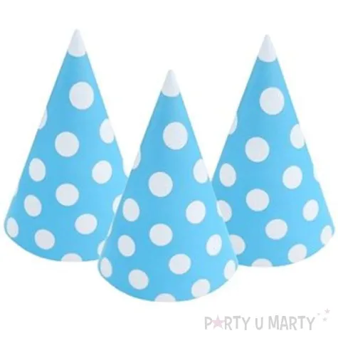 czapeczki papierowe kropki biale blekitne bal 6 szt