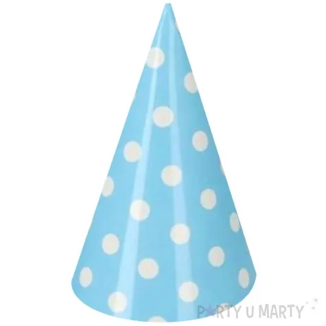 czapeczki papierowe kropki biale blekitne bal 6 szt