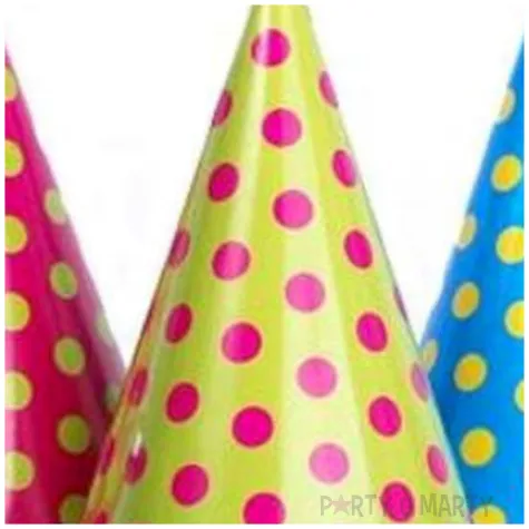 czapeczki papierowe kropki mix 16 cm 6 szt