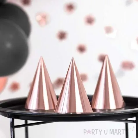 czapeczki papierowe lustrzane rozowo zloty partydeco 6 szt
