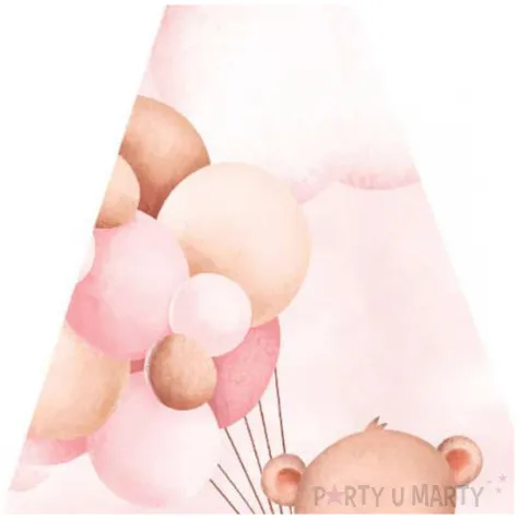 czapeczki papierowe misie z balonikami rozowy jasny congee 6 szt