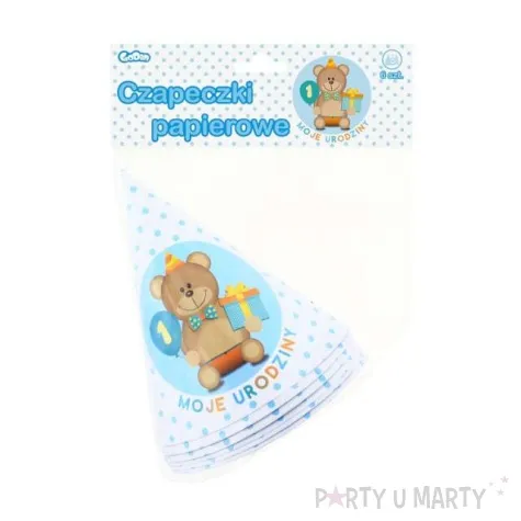 czapeczki papierowe moje 1 urodziny blekitne 6 szt