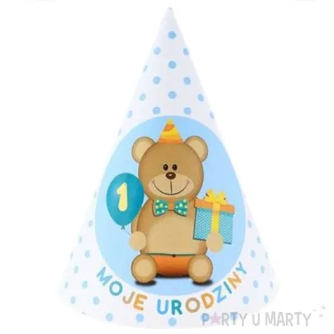 czapeczki papierowe moje 1 urodziny blekitne 6 szt