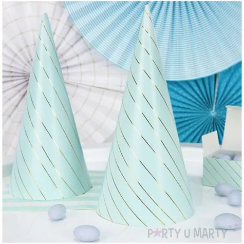 czapeczki papierowe paski jasny niebieski partydeco 21 cm 6 szt