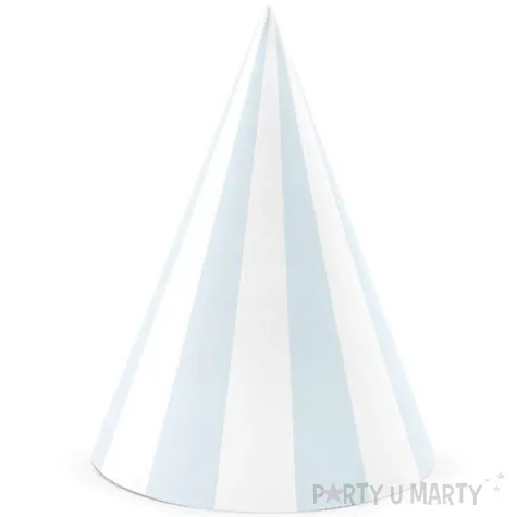 czapeczki papierowe paski niebieski jasny partydeco 16 cm 6 szt