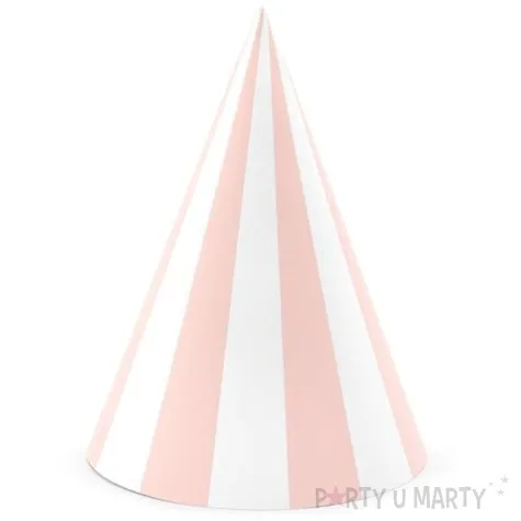 czapeczki papierowe paski rozowy jasny partydeco 16 cm 6 szt