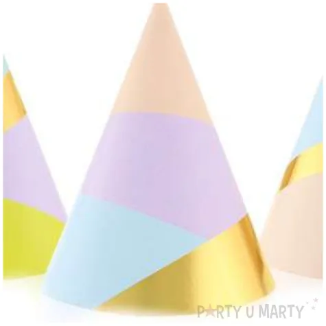 czapeczki papierowe pastelowe ze zlotym paskiem mix godan 6 szt