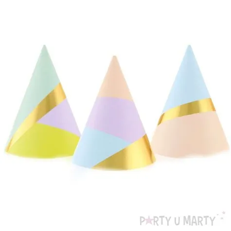 czapeczki papierowe pastelowe ze zlotym paskiem mix godan 6 szt