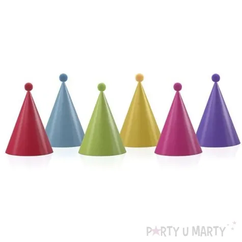 czapeczki papierowe pomponiki mix kolorow partydeco 16 cm 6 szt