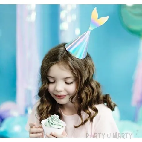 czapeczki papierowe syrenka opalizujacy partydeco 18 cm 6 szt