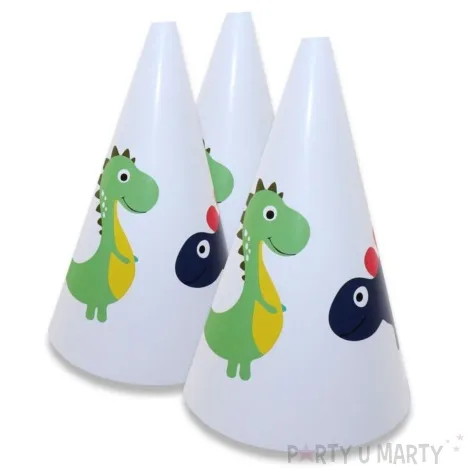 czapeczki papierowe wesole dinozaury bialy congee 6 szt
