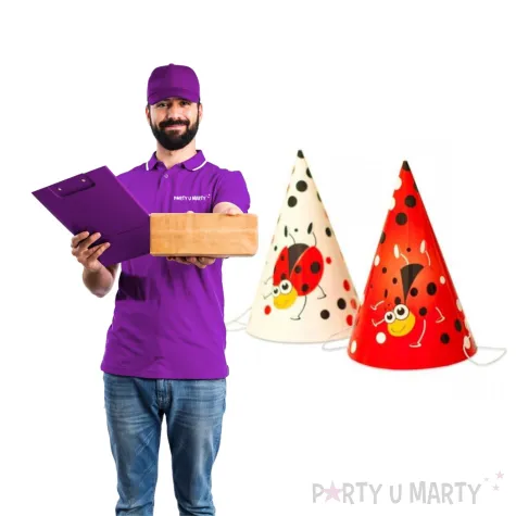 czapeczki papierowe zabawne biedronki bialo czerwone bal 6 szt