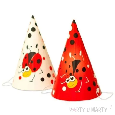 czapeczki papierowe zabawne biedronki bialo czerwone bal 6 szt
