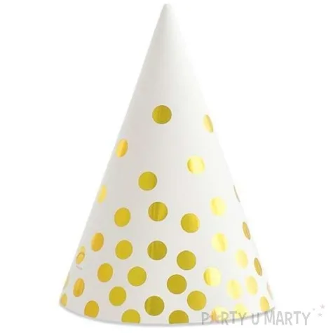 czapeczki papierowe zlote groszki biale 6 szt