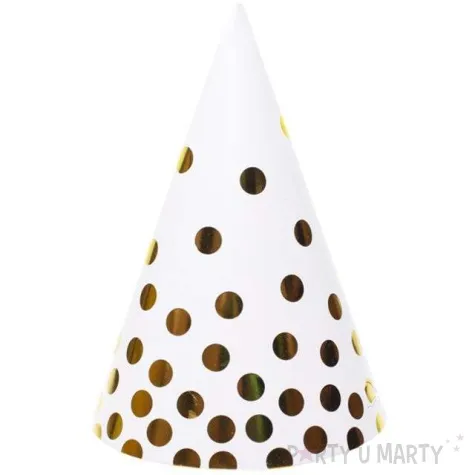 czapeczki papierowe zlote groszki biale kraszek 6 szt