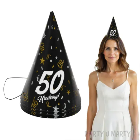 czapeczki urodzinowe 50 urodziny glamour birthday 3 szt