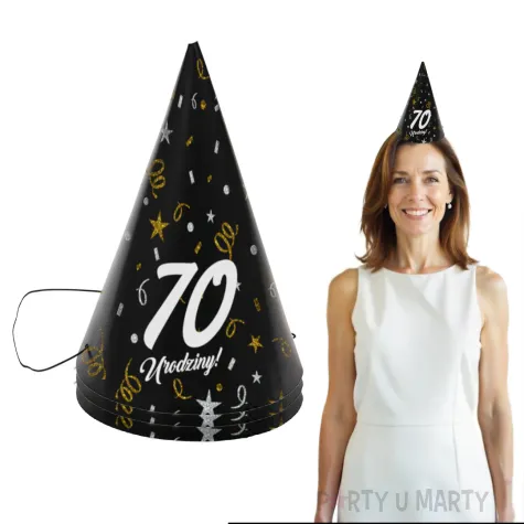 czapeczki urodzinowe 70 urodziny glamour birthday 3 szt