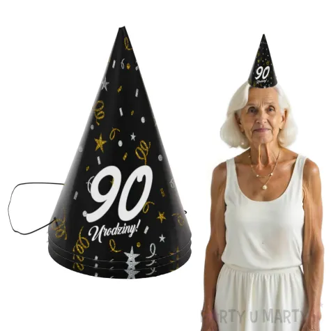 czapeczki urodzinowe 90 urodziny glamour birthday 3 szt