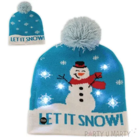 czapka boze narodzenie balwanek let it snow z diodami led fries 24x26 cm