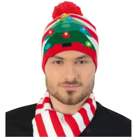 czapka boze narodzenie balwanek na czarnym tle z diodami led fries 24x26 cm