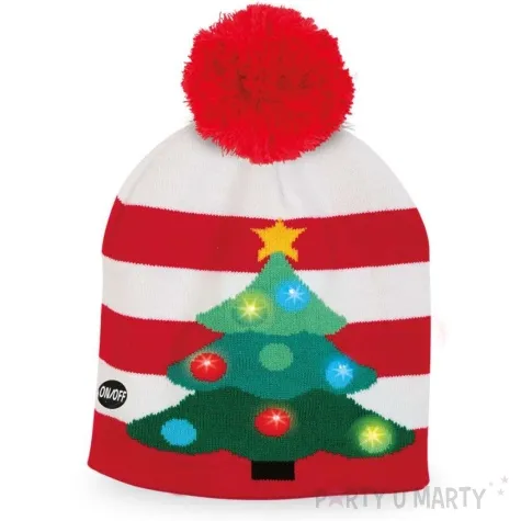 czapka boze narodzenie swiateczna choinka z diodami led fries 24x26 cm