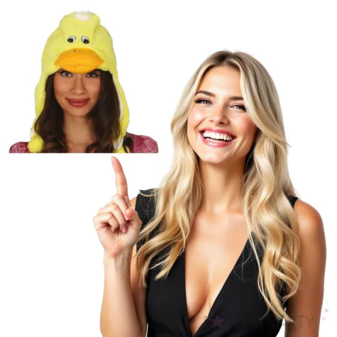 czapka kaczka z pomponami zolta guirca