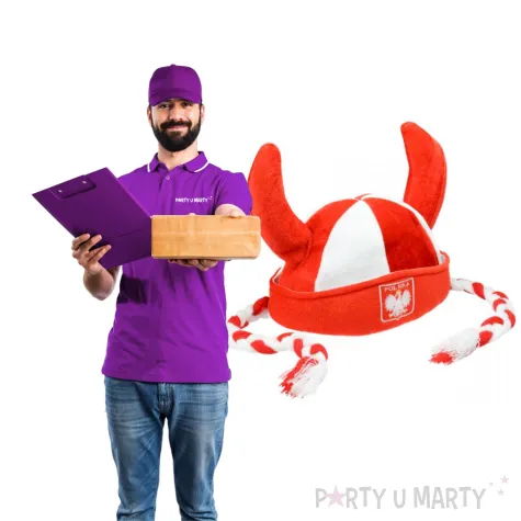 czapka kibic wiking z warkoczami bialo czerwony arpex