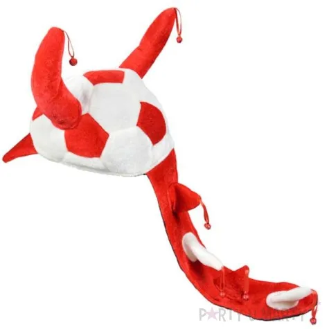 czapka kibica z rogami i ogonem bialo czerwona arpex