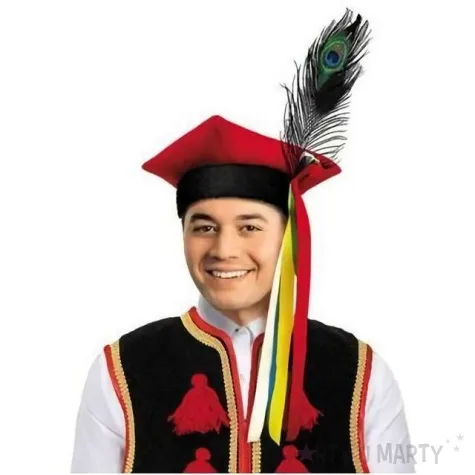 czapka krakowiak pawie oczko czerwono czarna kraszek rozm s