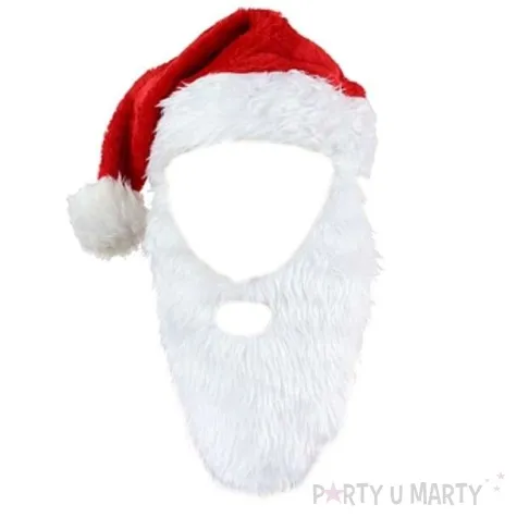 czapka mikolaj z broda i wasami 30x35 cm