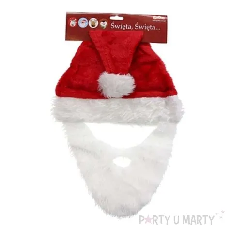 czapka mikolaj z broda i wasami 30x35 cm