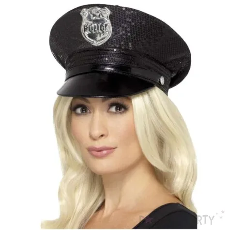 czapka policjantka cekiny czarna smiffys