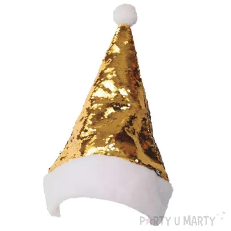 czapka swiety mikolaj zlote cekiny guirca