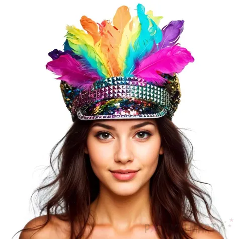 czapka z daszkiem i piorami na karnawal dodatek do stroju