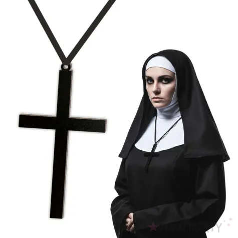 czarny krzyz na szyje do ksiedza lub zakonnicy na halloween dodatek dla ksiedza