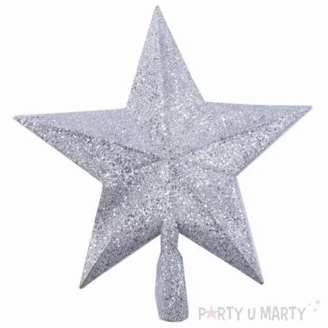 czubek choinkowy gwiazda brokatowa srebrny tropic 23 5 cm