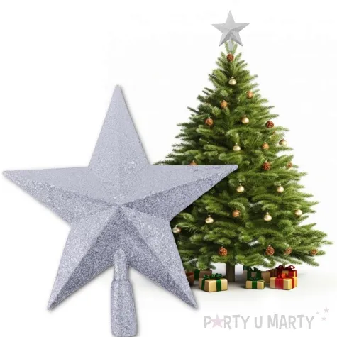 czubek choinkowy gwiazda brokatowa srebrny tropic 23 5 cm