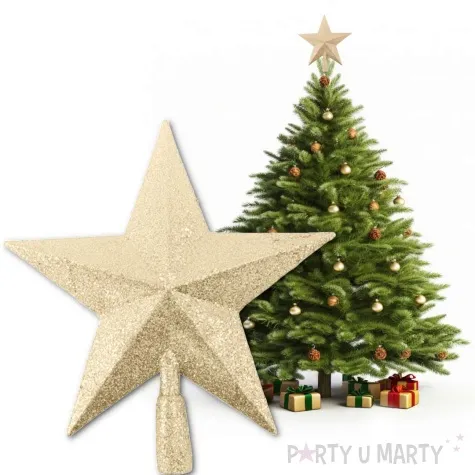czubek choinkowy gwiazda brokatowa zloty tropic 23 5 cm