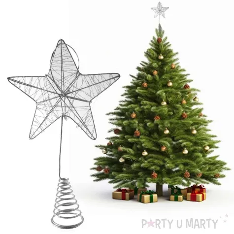 czubek choinkowy gwiazda metalowa srebrny arpex 27 cm