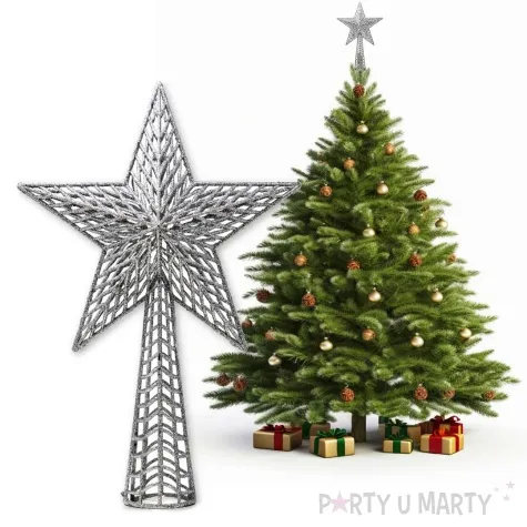 czubek choinkowy gwiazda srebrna guirca 37 cm