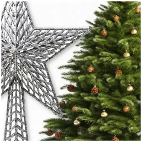 czubek choinkowy gwiazda srebrna guirca 37 cm