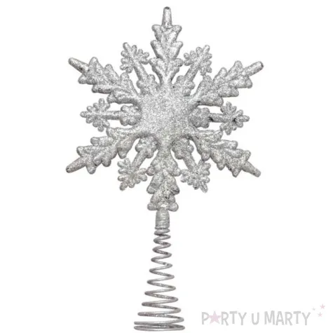 czubek choinkowy sniezynka brokatowa srebrny arpex 22 cm