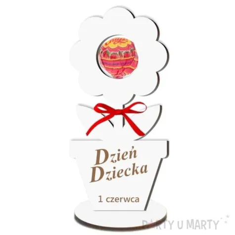 dekoracja 3d kwiatek na lizak dzien dziecka biala 14 cm